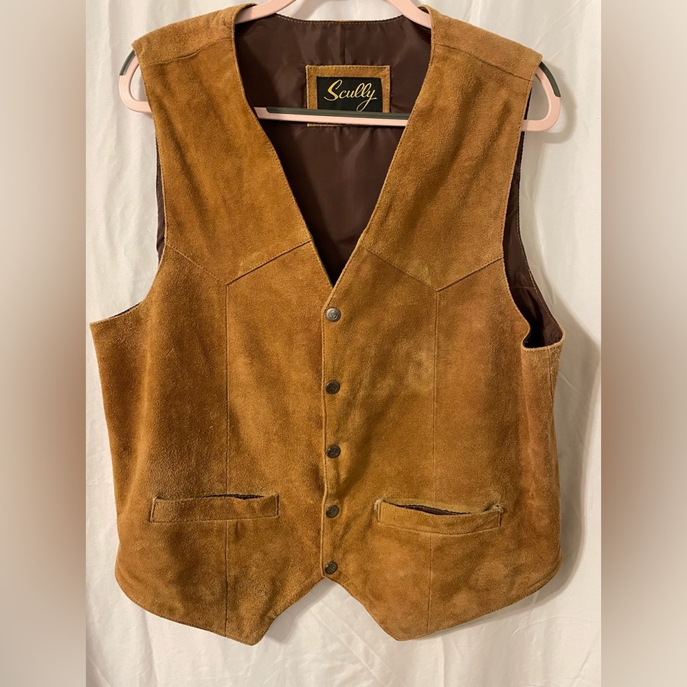 Brown suede mens leather vest large brown
